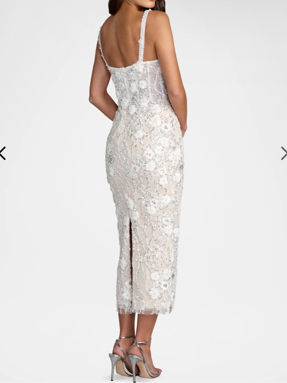 Mac Duggal White Beaded Floral Sheath Dress - Picture 3 of 9